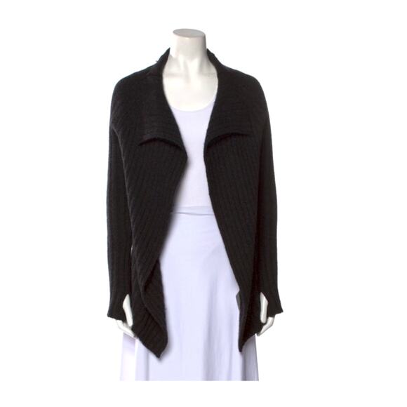 Nili Lotan Dark Grey Cashmere Open Front Asymmetrical Ribbed Sweater - Picture 2 of 9